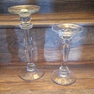 Pottery Barn Clear Glass Candlesticks in Transparent Glass - Set of 2